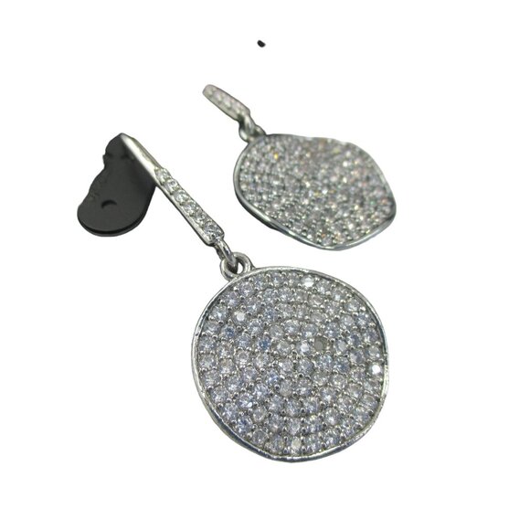 WHBM Pave Crystal Silvertone Drop Disk Earrings Handcrafted NWT - Picture 5 of 5